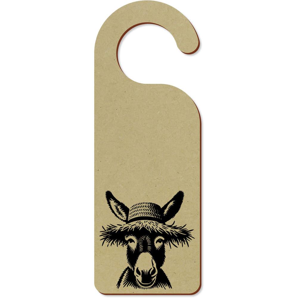 'Donkey Wearing A Straw Hat' 200mm x 72mm Door Hanger / Sign (DH00046506)
