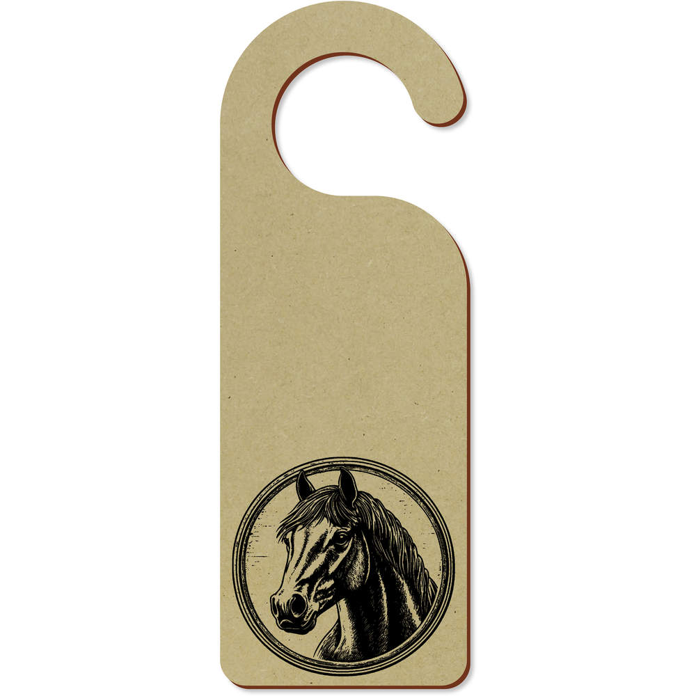 'Horse Portrait with Circle Frame' 200mm x 72mm Door Hanger / Sign (DH00046660)