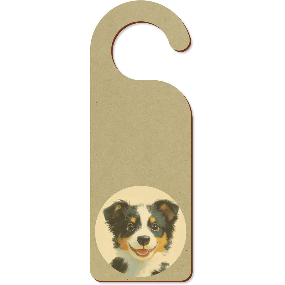 'Happy Border Collie Puppy' 200mm x 72mm Door Hanger / Sign (DH00047140)