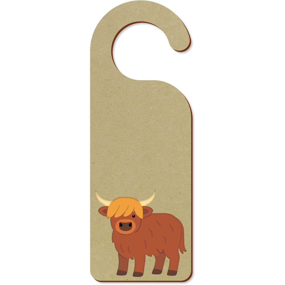 'Standing Highland Cow' 200mm x 72mm Door Hanger / Sign (DH00047363)