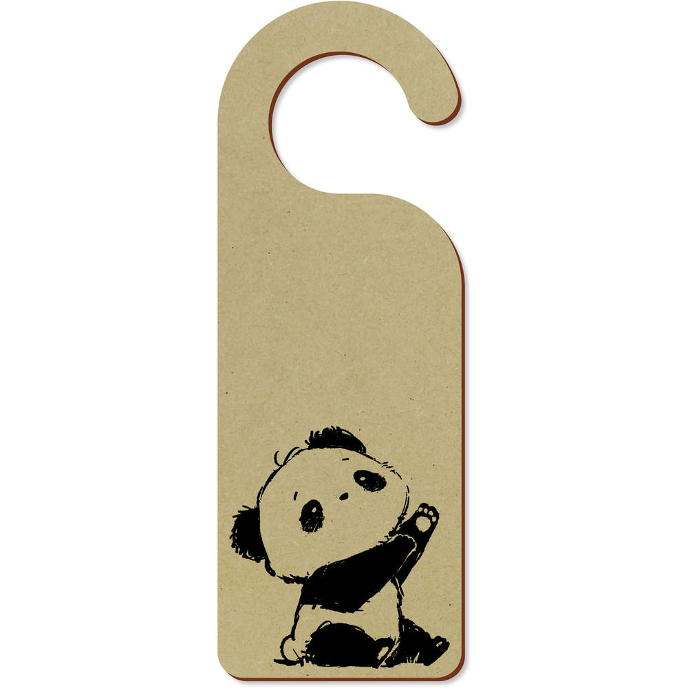 'Cute Sketchy Panda Sitting' 200mm x 72mm Door Hanger / Sign (DH00047381)
