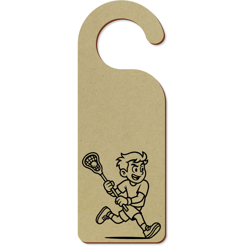 'Lacrosse Player Sport' 200mm x 72mm Door Hanger / Sign (DH00048712)