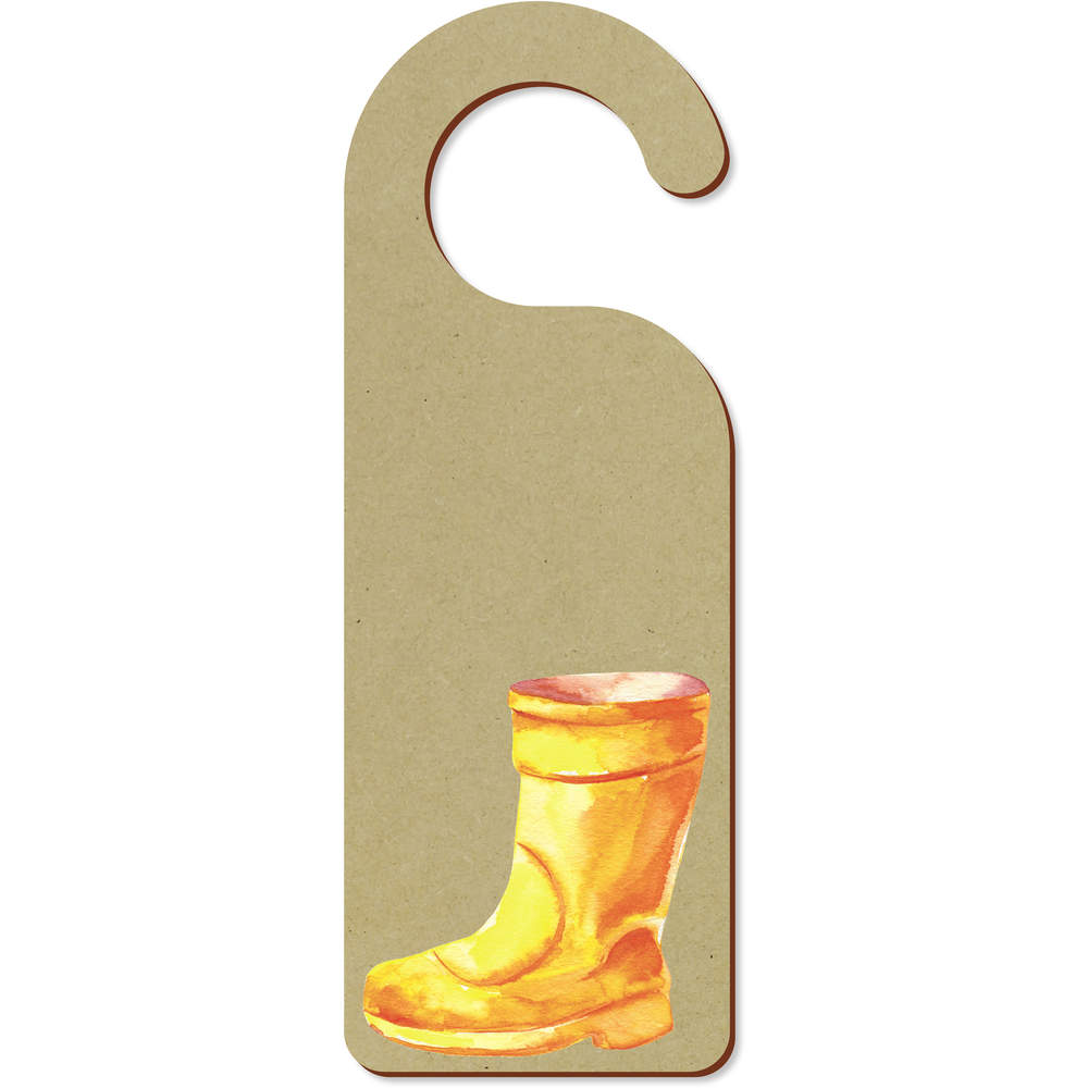 'Yellow Gardening Rubber Boot Watercolor' 200mm x 72mm Door Hanger / Sign (DH00051301)