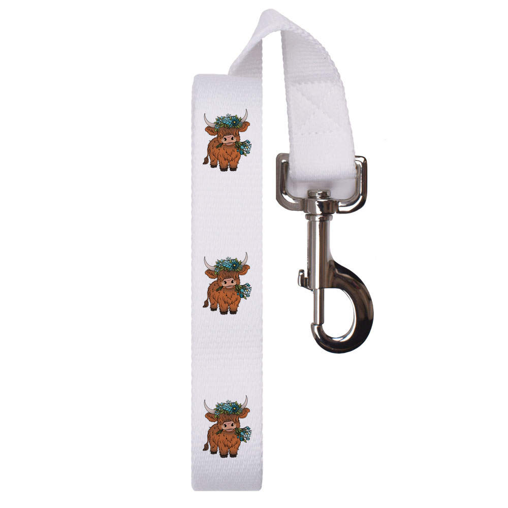 'Highland Cow With Flowers' Dog Lead / Leash (DL00021404)