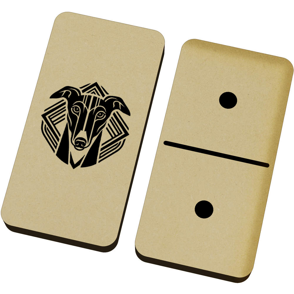'Art Deco Greyhound' Wooden Domino Set with Box - Wooden Tabletop Game for Family Nights, Travel and Gifts (DM00045224)