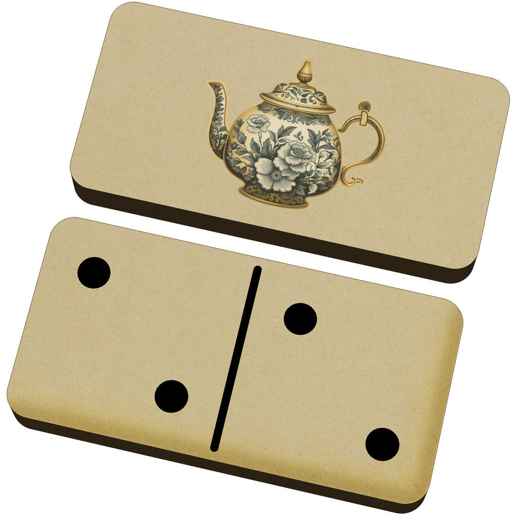 'Antique Vintage Teapot' Wooden Domino Set with Box - Wooden Tabletop Game for Family Nights, Travel and Gifts (DM00046791)