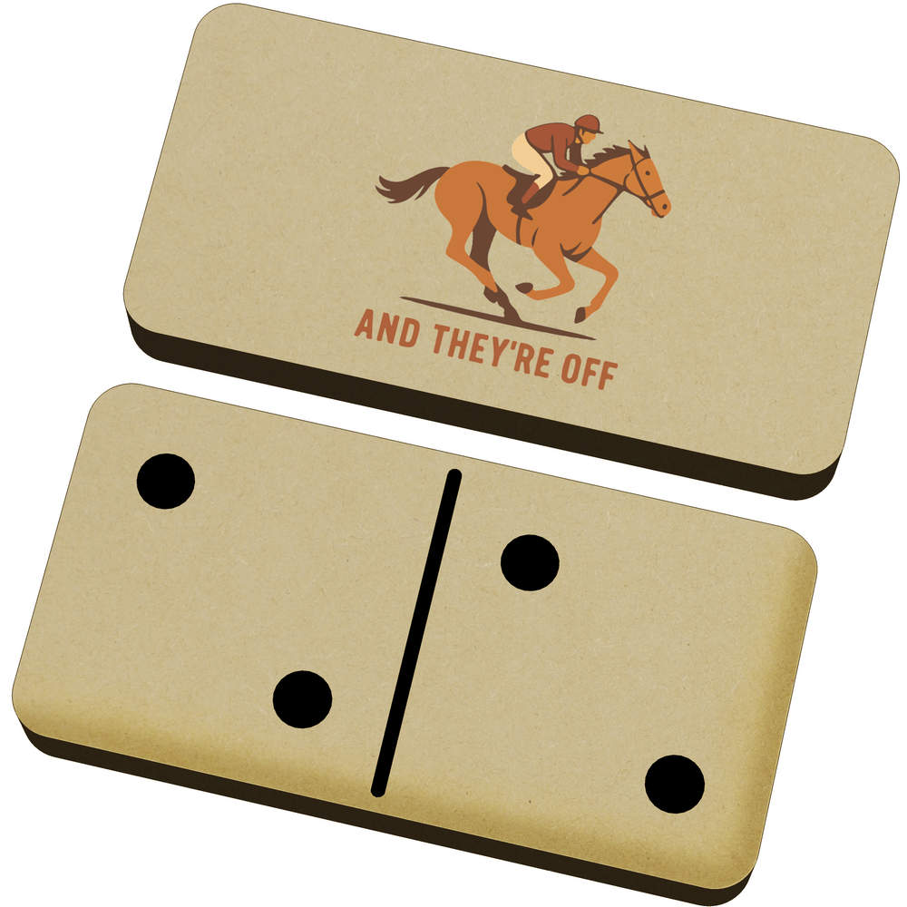 'And They're Off' Wooden Domino Set with Box - Wooden Tabletop Game for Family Nights, Travel and Gifts (DM00050304)