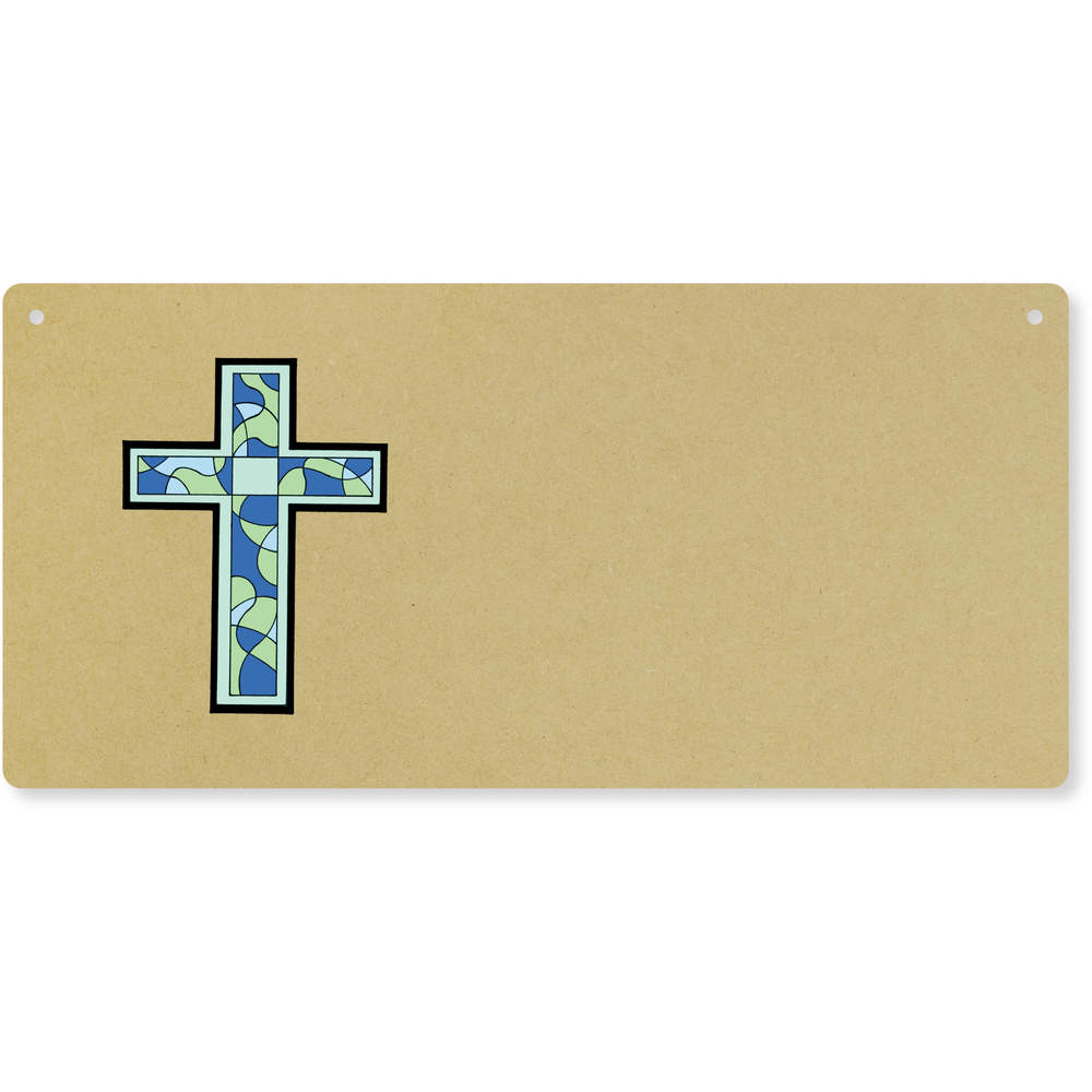 'Stained Glass Cross' Large Wooden Wall Plaque / Door Sign (DP00036030)