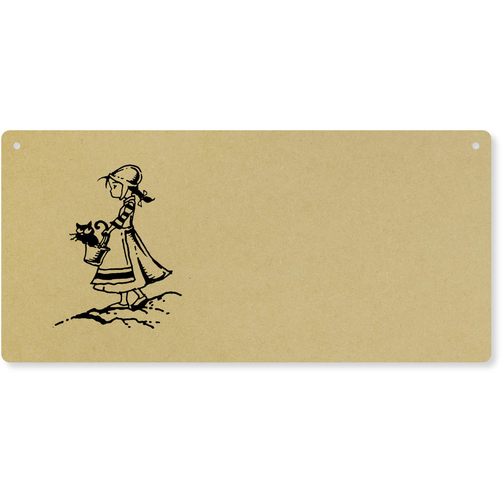 'Little Girl Carrying Cat' Large Wooden Wall Plaque / Door Sign (DP00044349)