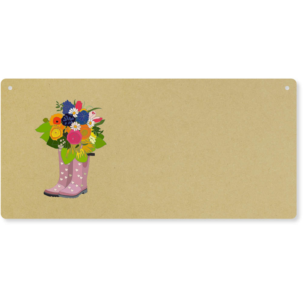 'Flowers In Wellies' Large Wooden Wall Plaque / Door Sign (DP00046309)