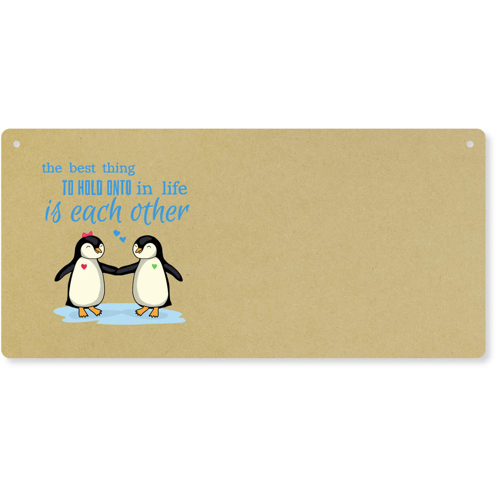 'Penguins Holding Hands' Large Wooden Wall Plaque / Door Sign (DP00057788)