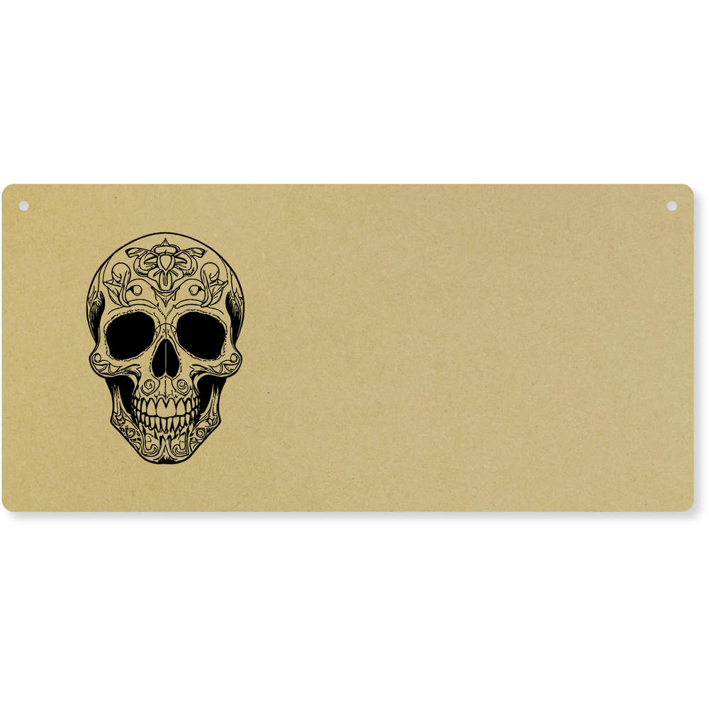 'Decorated Skull' Large Wooden Wall Plaque / Door Sign (DP00060323)