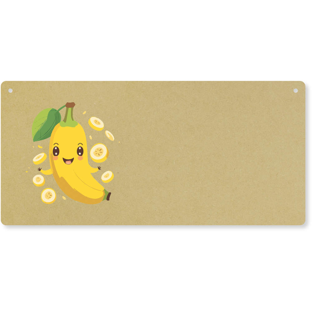 'Kawaii Style Smiling Banana' Large Wooden Wall Plaque / Door Sign (DP00060442)