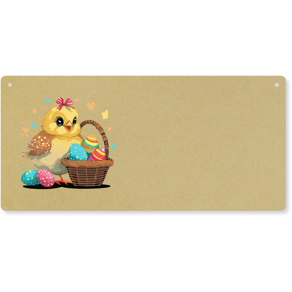 'Easter Basket With Painted Eggs And Chick' Large Wooden Wall Plaque / Door Sign (DP00060512)