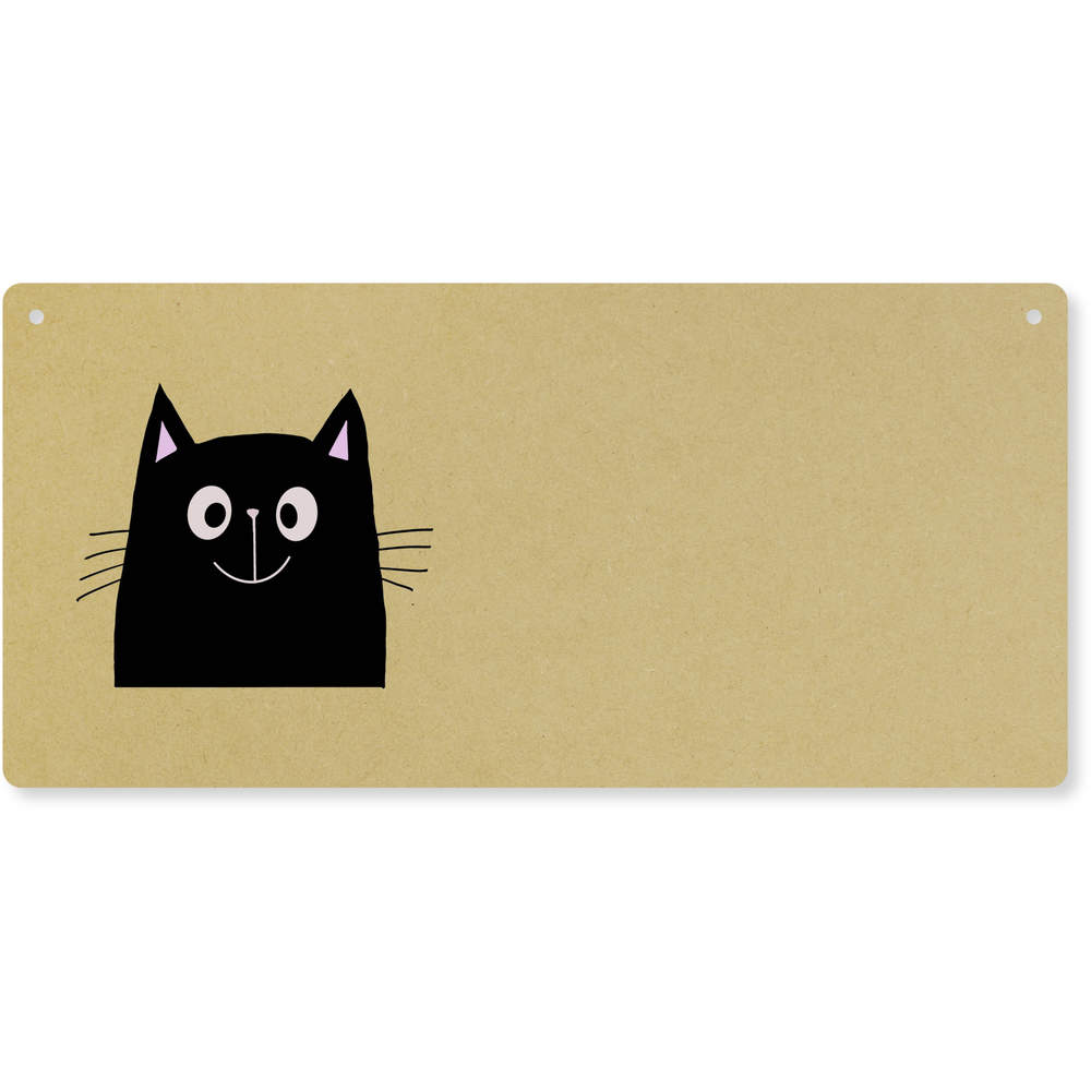 'Happy Black Cat' Large Wooden Wall Plaque / Door Sign (DP00063792)