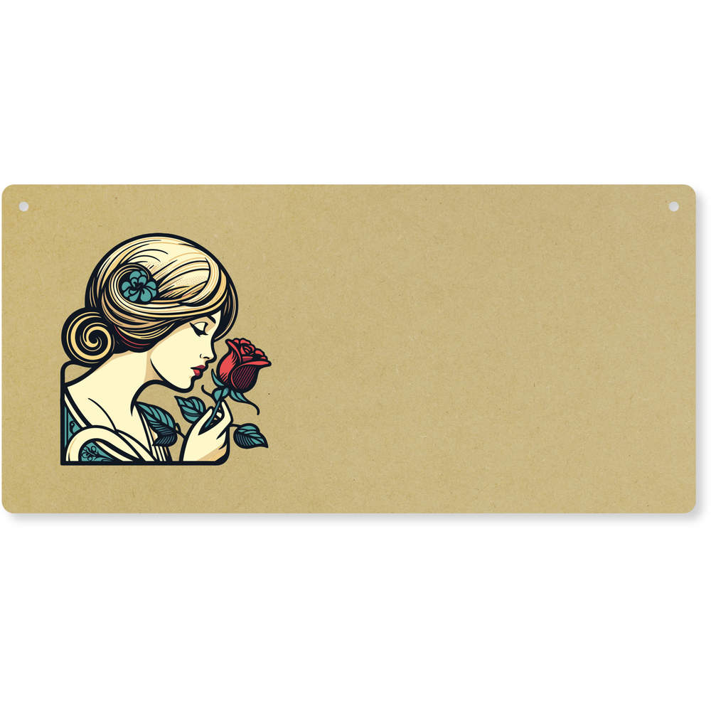 'Girl With Red Rose' Large Wooden Wall Plaque / Door Sign (DP00065407)