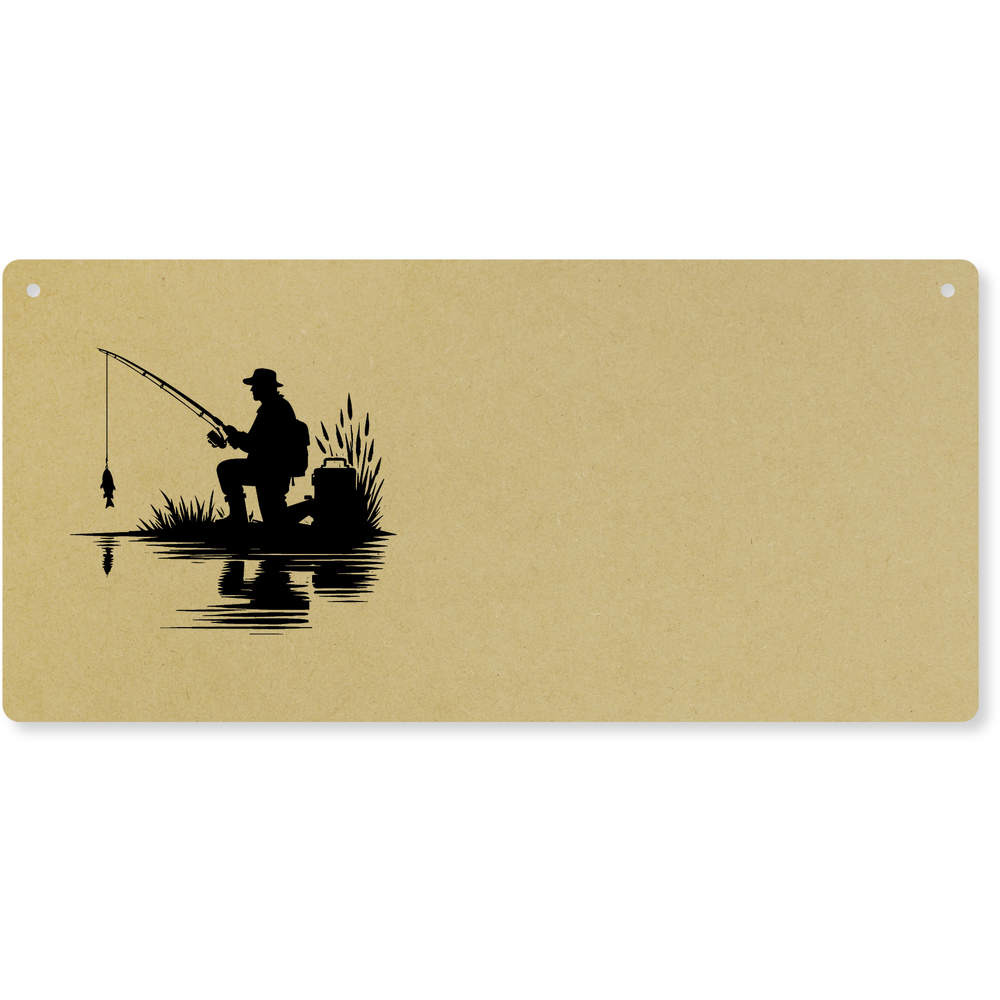 'Angler With Fish' Large Wooden Wall Plaque / Door Sign (DP00067061)