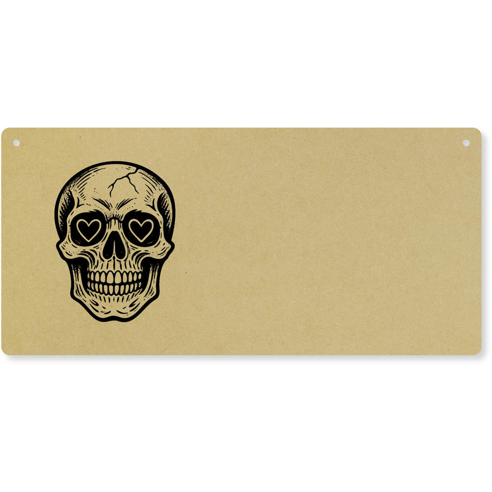 'Skull with heart eyes' Large Wooden Wall Plaque / Door Sign (DP00068286)