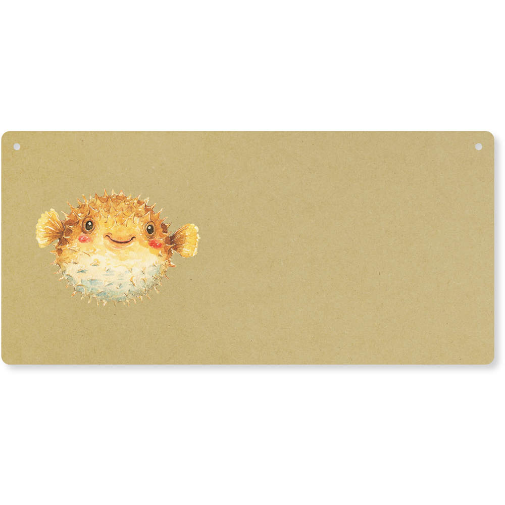 'Cute Pufferfish' Large Wooden Wall Plaque / Door Sign (DP00070298)