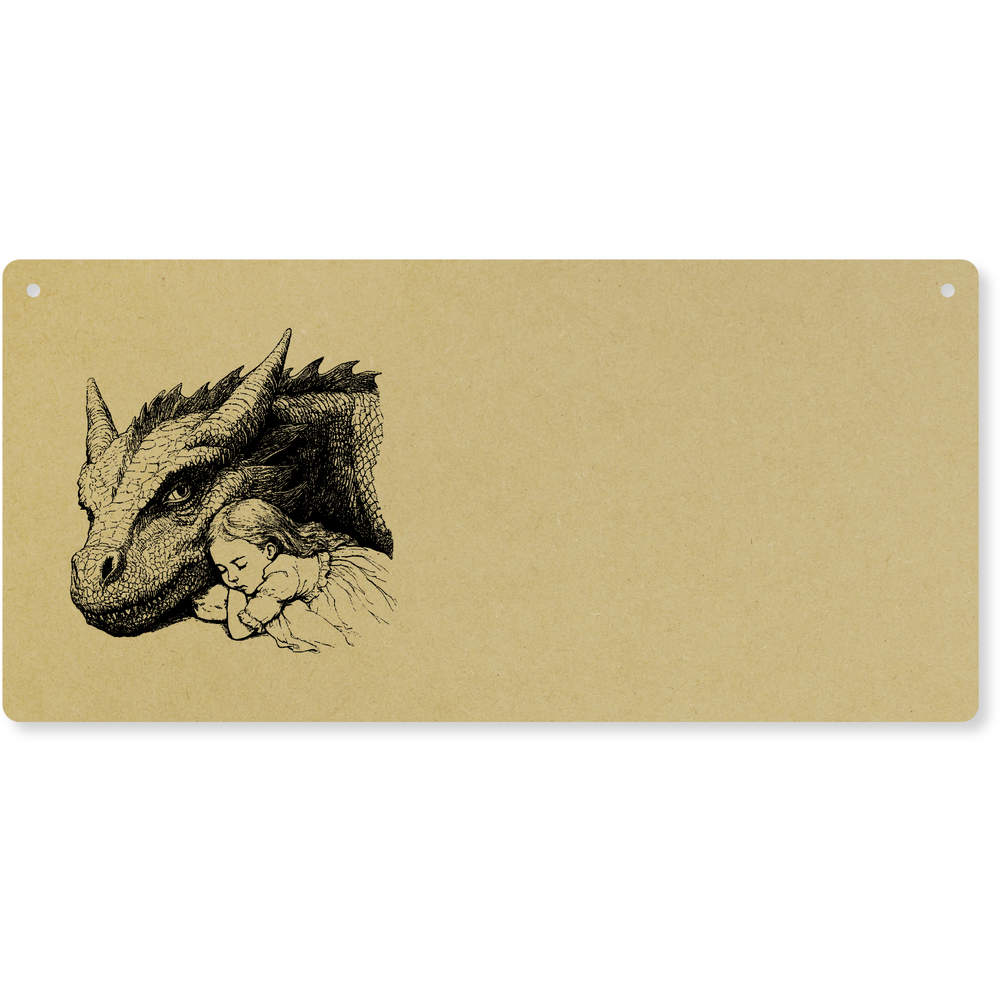 'Girl with Dragon' Large Wooden Wall Plaque / Door Sign (DP00071484)