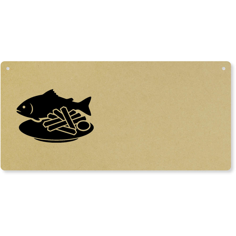 'Fish & Chips Silhouette' Large Wooden Wall Plaque / Door Sign (DP00076616)