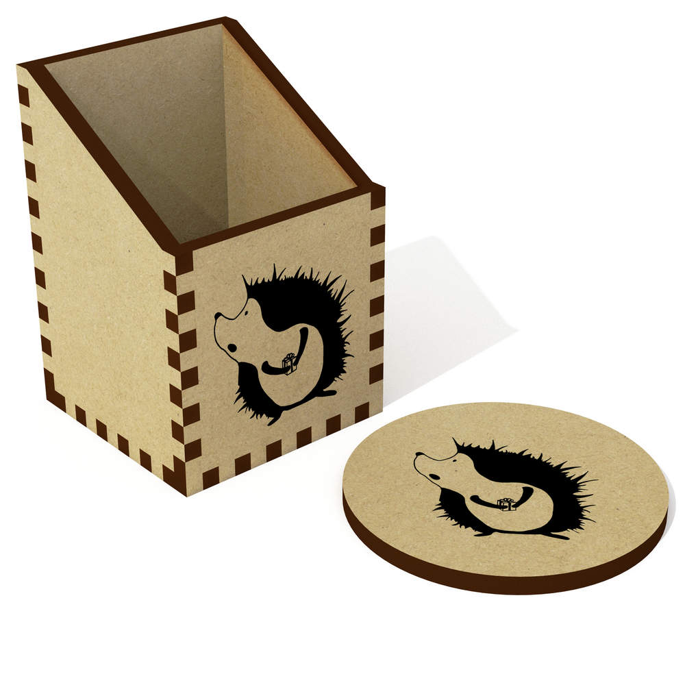 'Hedgehog With Present' Desk Tidy / Pencil Holder (DT00006709)