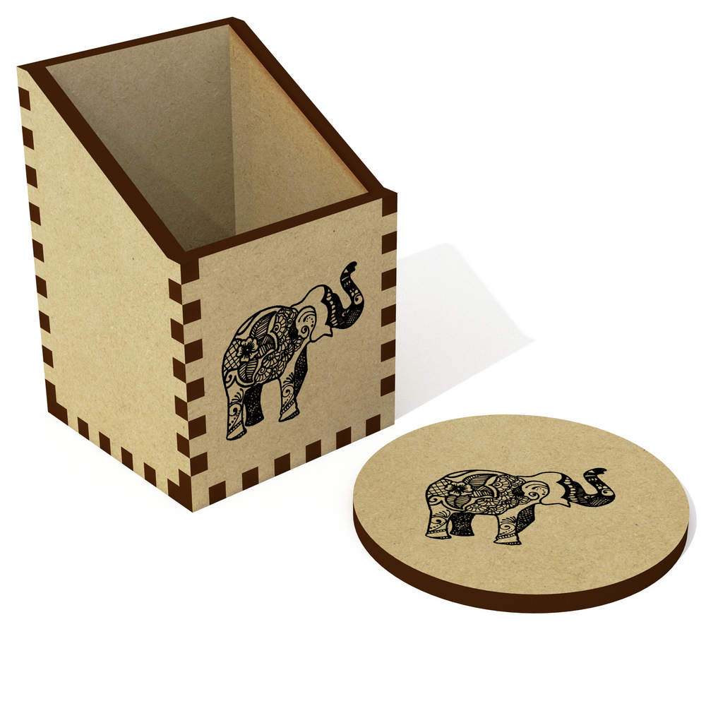 'Patterned Elephant' Desk Tidy / Pencil Holder (DT00007559)