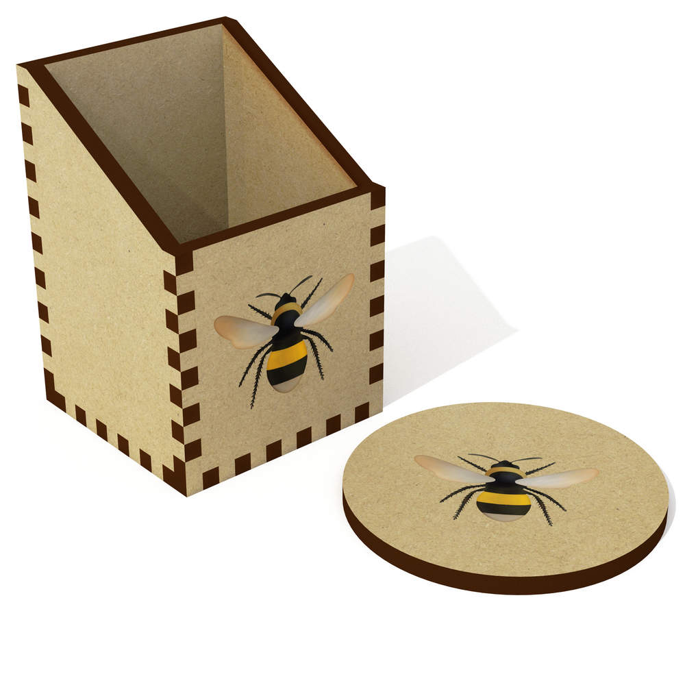 'Bee' Wooden Desk Tidy / Pencil Holder - Desktop Organiser for Pens, Pencils, Brushes and Office Supplies (DT00075936)