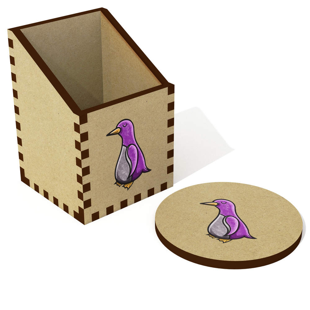 'Purple Penguin' Desk Tidy / Pencil Holder (DT00084448)