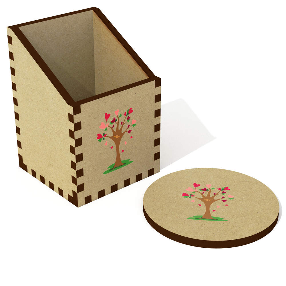 'Tree of Hearts with Carving' Desk Tidy / Pencil Holder (DT00104528)