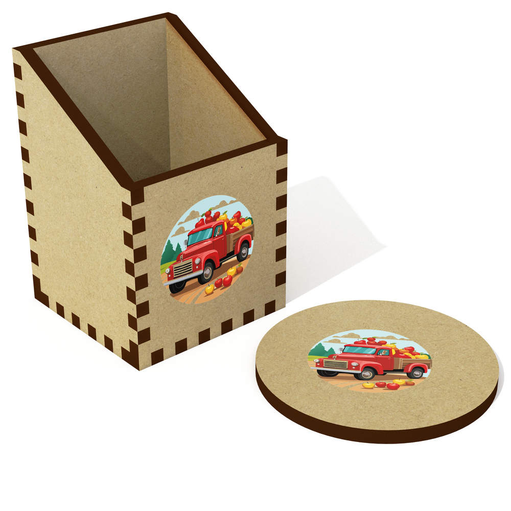 'Red Truck With Apples' Desk Tidy / Pencil Holder (DT00110680)