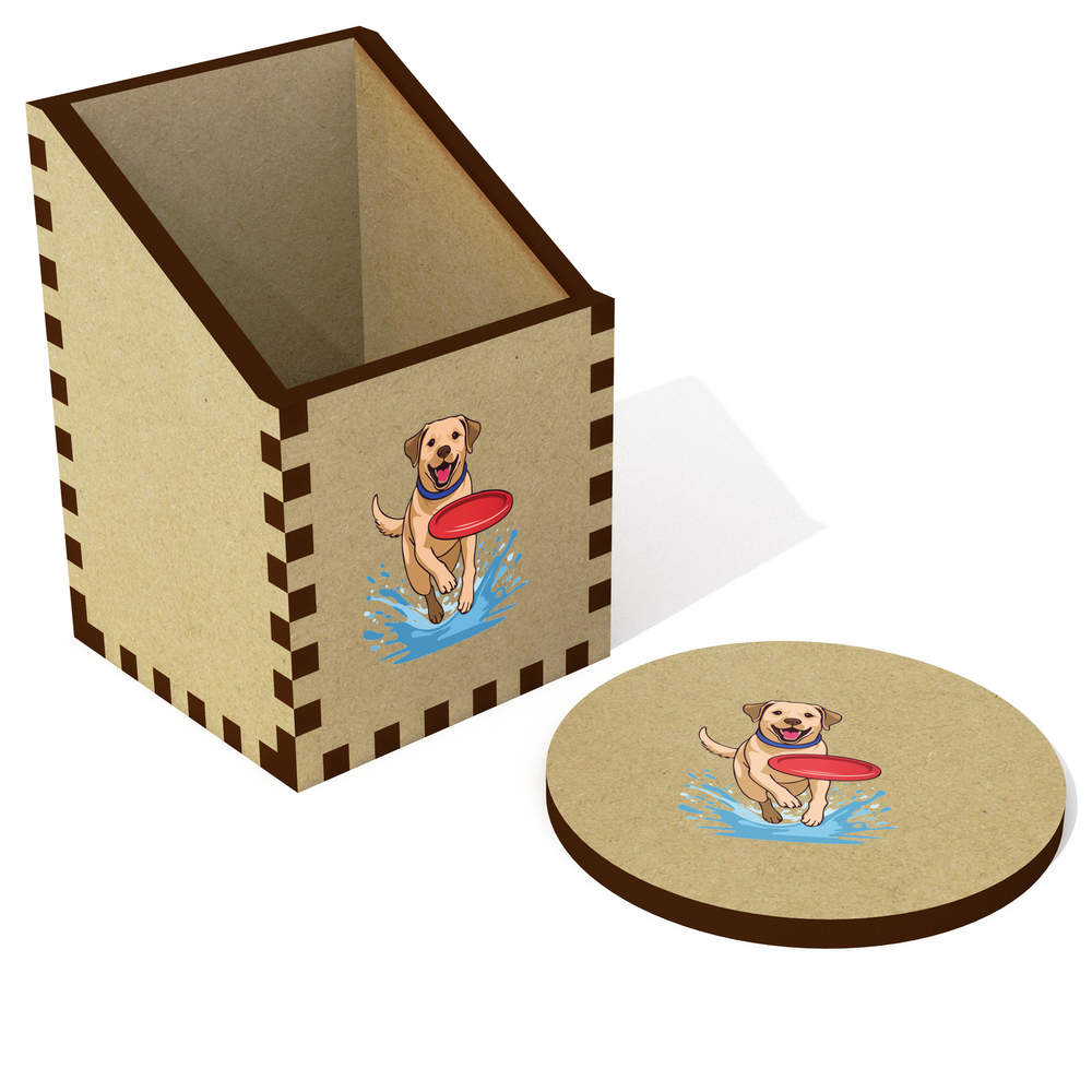 'Labrador Chasing Frisbee ' Desk Tidy / Pencil Holder (DT00110835)
