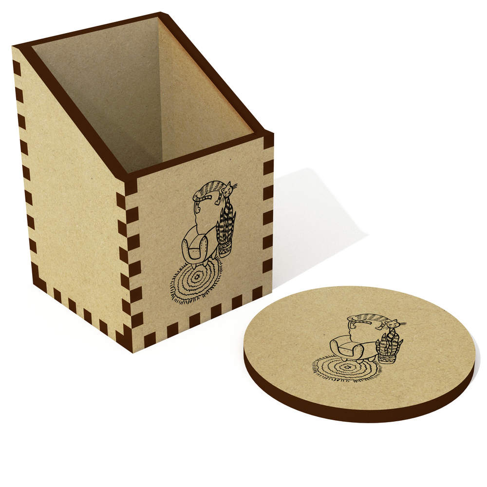 'Lazy Striped Cat Laying On Armchair ' Desk Tidy / Pencil Holder (DT00113707)