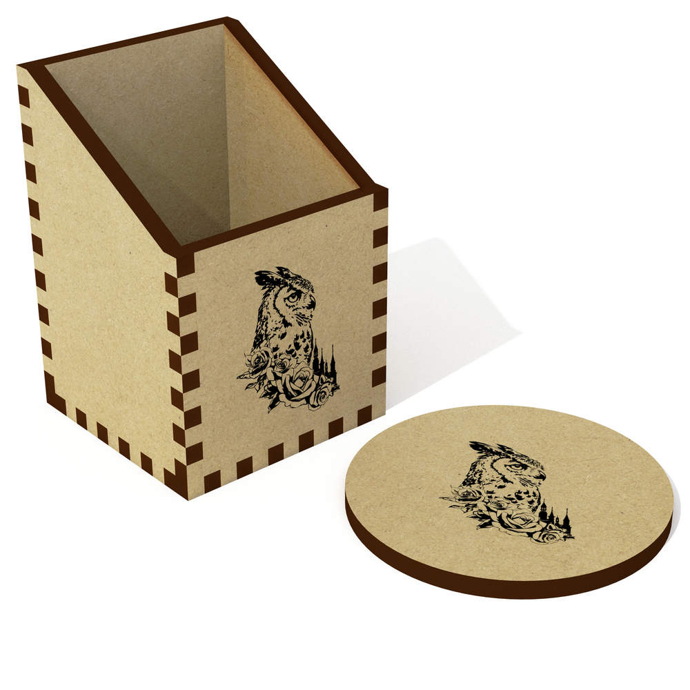 'Owl with Roses' Desk Tidy / Pencil Holder (DT00114414)