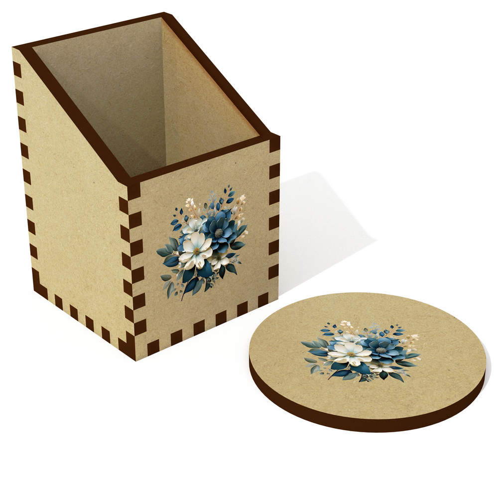 'Blue And White Flowers ' Desk Tidy / Pencil Holder (DT00114486)