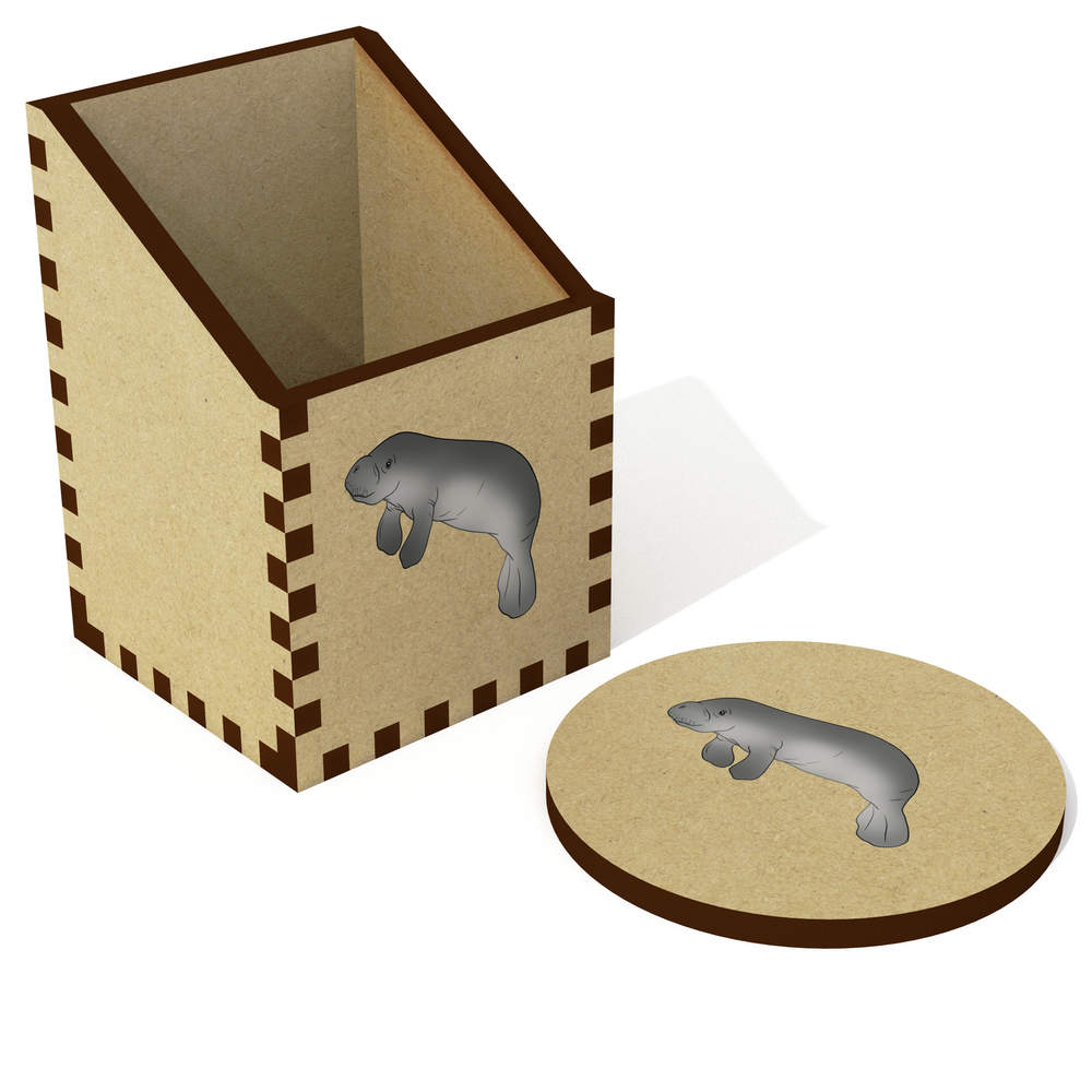 'Adorable Manatee' Wooden Desk Tidy / Pencil Holder - Desktop Organiser for Pens, Pencils, Brushes and Office Supplies (DT00115024)