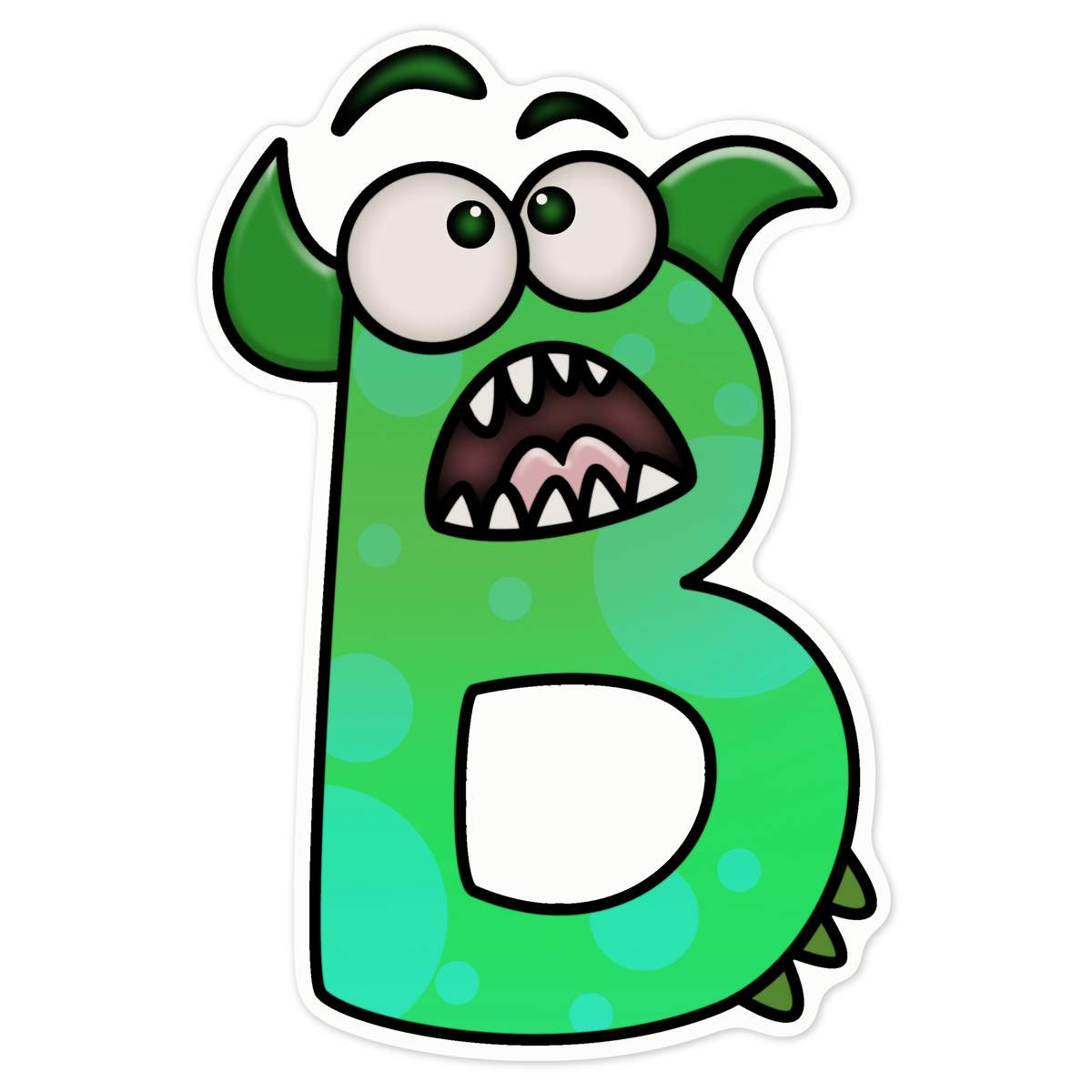 'Letter B Monster' White Premium Vinyl Decal Sticker – Waterproof, Durable & Easy to Apply - For Car Bumpers, Windows, Bins & More - Large (210mm) (DW00054595)