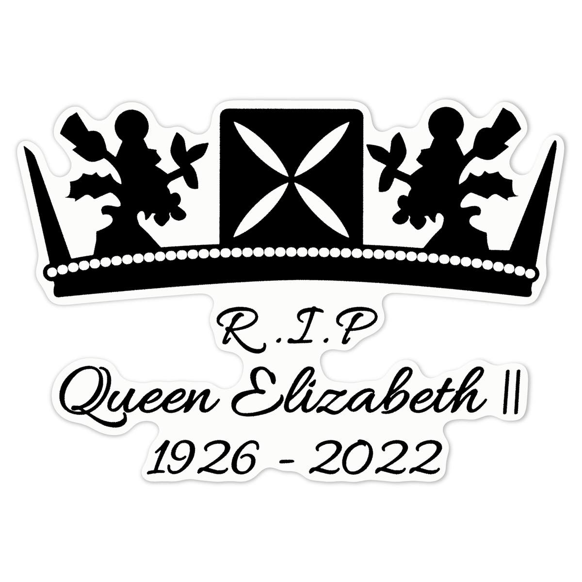 'RIP Queen Elizabeth' White Premium Vinyl Decal Sticker – Waterproof, Durable & Easy to Apply - For Car Bumpers, Windows, Bins & More - Large (210mm) (DW00070783)