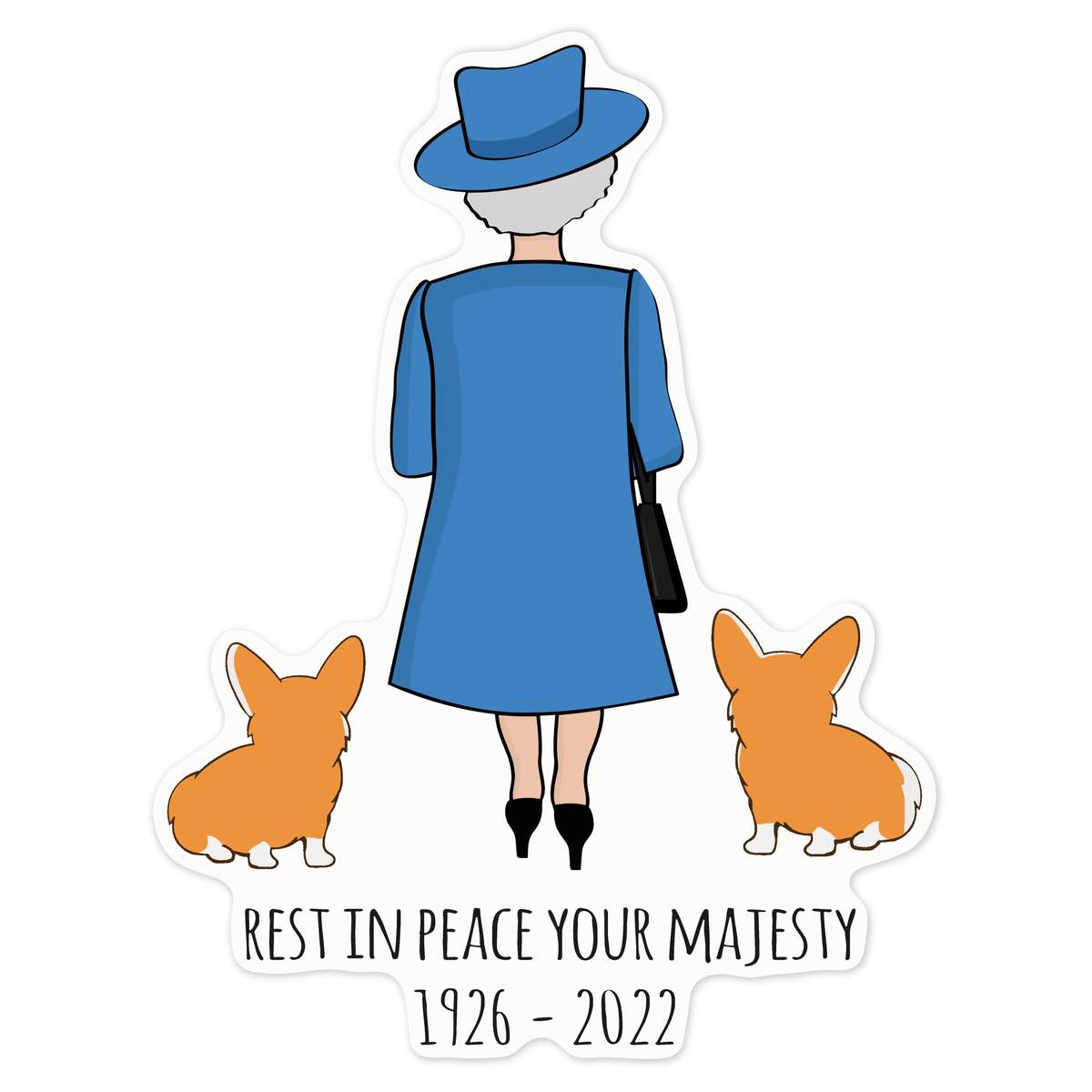 'RIP Queen & Corgies' White Premium Vinyl Decal Sticker – Waterproof, Durable & Easy to Apply - For Car Bumpers, Windows, Bins & More - Large (210mm) (DW00070811)