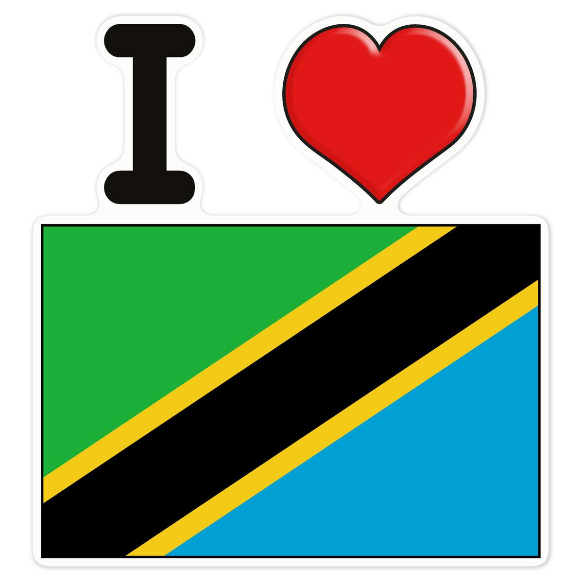 'I Love Tanzania' White Premium Vinyl Decal Sticker – Waterproof, Durable & Easy to Apply - For Car Bumpers, Windows, Bins & More - Large (210mm) (DW00074579)