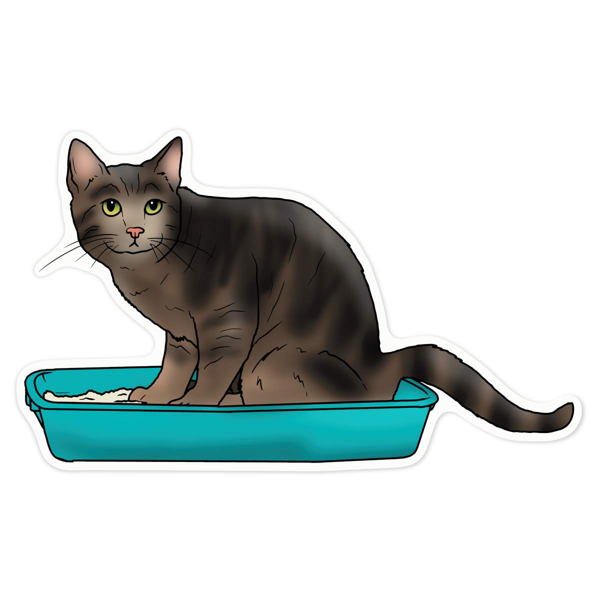 'Cat Using Litter Tray' Vinyl Decal Sticker - White, 21cm - Waterproof Permanent Graphic for Cars, Windows, Bins and Smooth Surfaces (DW00085962)