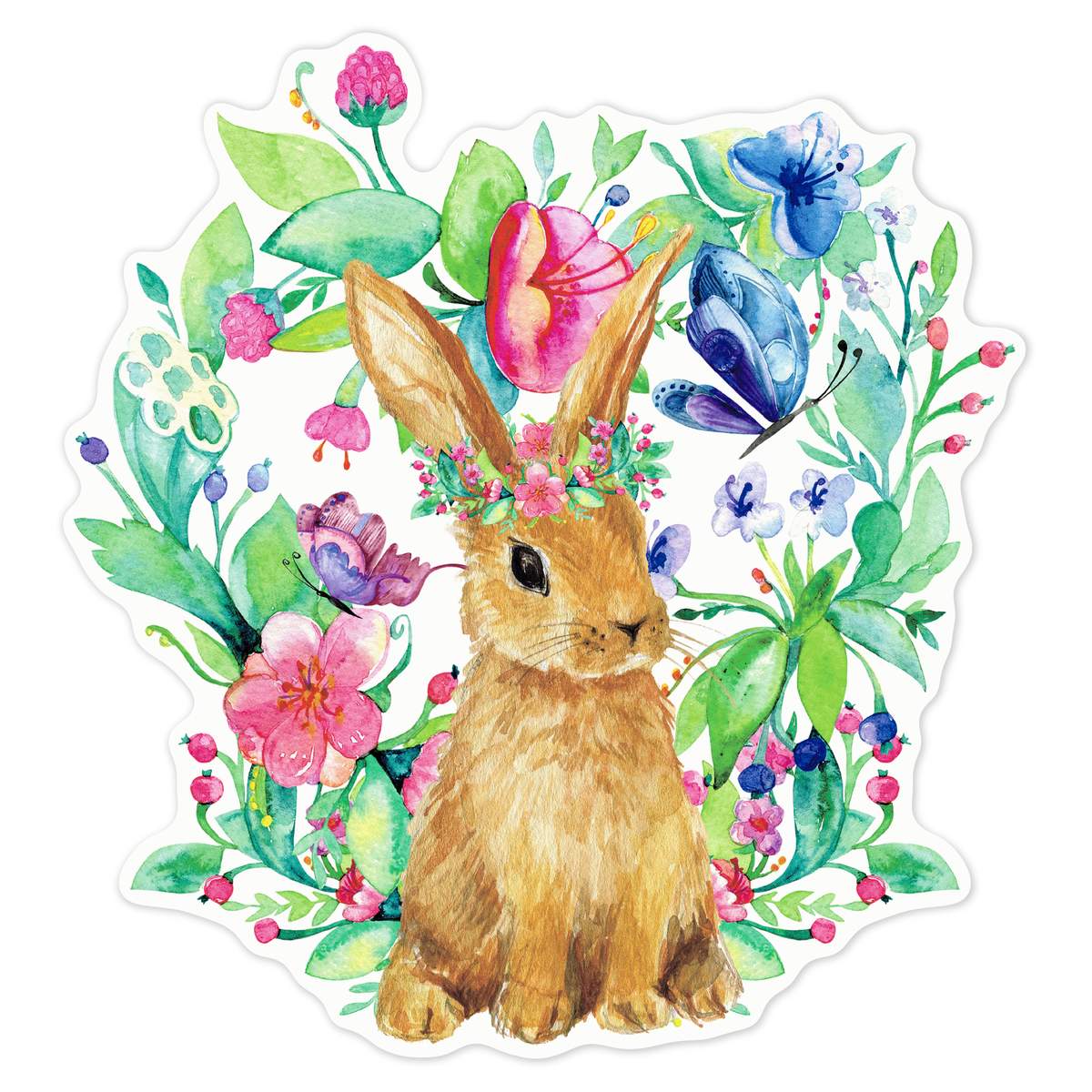 'Spring Bunny With Florals' Vinyl Decal Sticker - White, 21cm - Waterproof Permanent Graphic for Cars, Windows, Bins and Smooth Surfaces (DW00088614)
