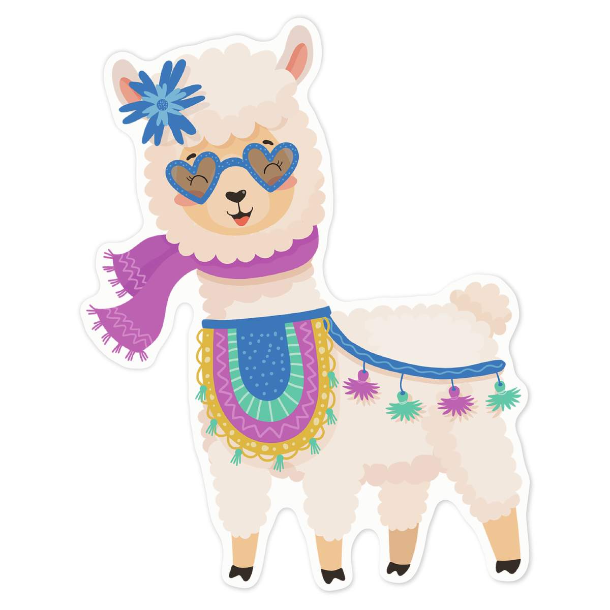 'Cute Alpaca with Scarf' White Premium Vinyl Decal Sticker – Waterproof, Durable & Easy to Apply - For Car Bumpers, Windows, Bins & More - Large (210mm) (DW00089878)