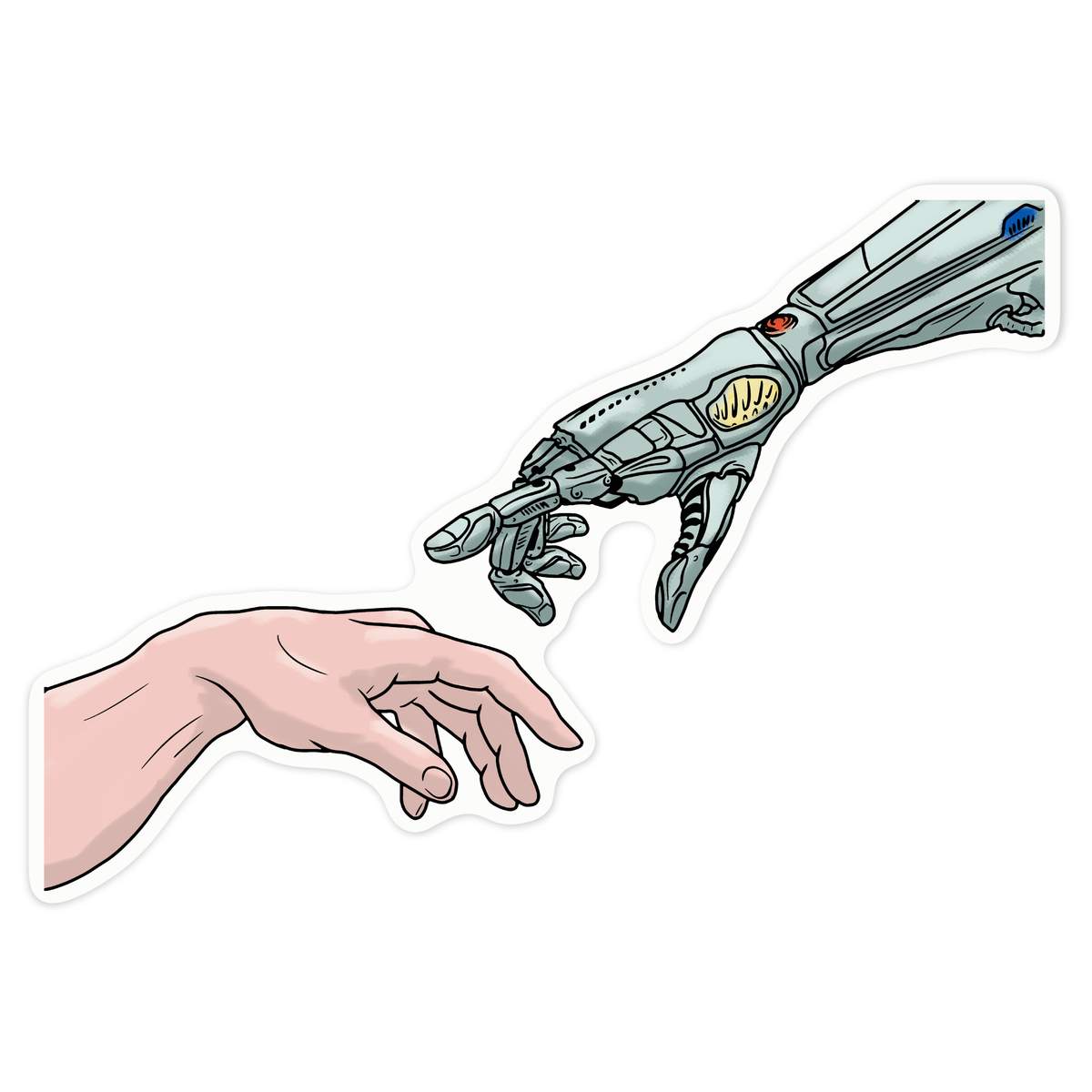 'Human & Robot Hands Touch' White Premium Vinyl Decal Sticker – Waterproof, Durable & Easy to Apply - For Car Bumpers, Windows, Bins & More - Large (210mm) (DW00100130)