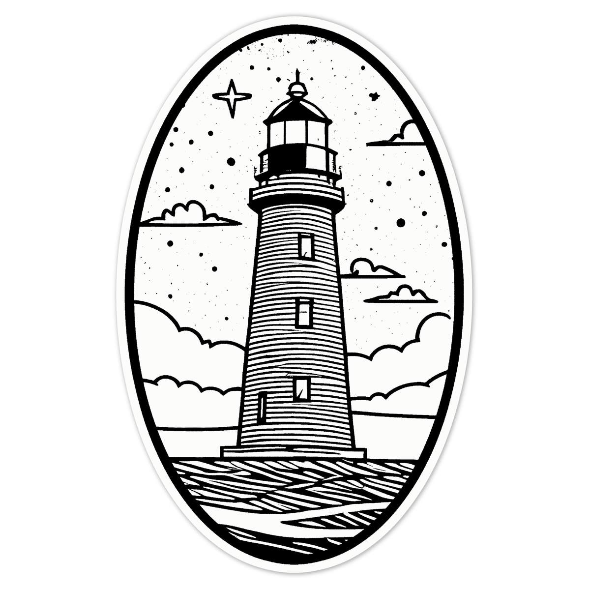 'Lighthouse Above The Sea' White Premium Vinyl Decal Sticker – Waterproof, Durable & Easy to Apply - For Car Bumpers, Windows, Bins & More - Large (210mm) (DW00103294)