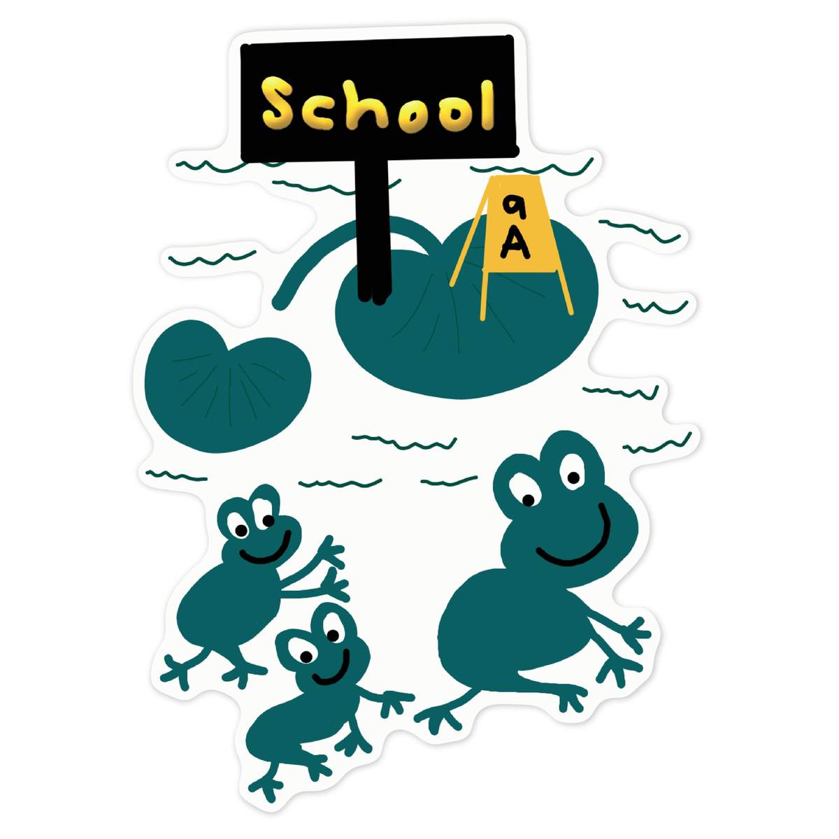 'Frogs Going to School' White Premium Vinyl Decal Sticker – Waterproof, Durable & Easy to Apply - For Car Bumpers, Windows, Bins & More - Large (210mm) (DW00104950)
