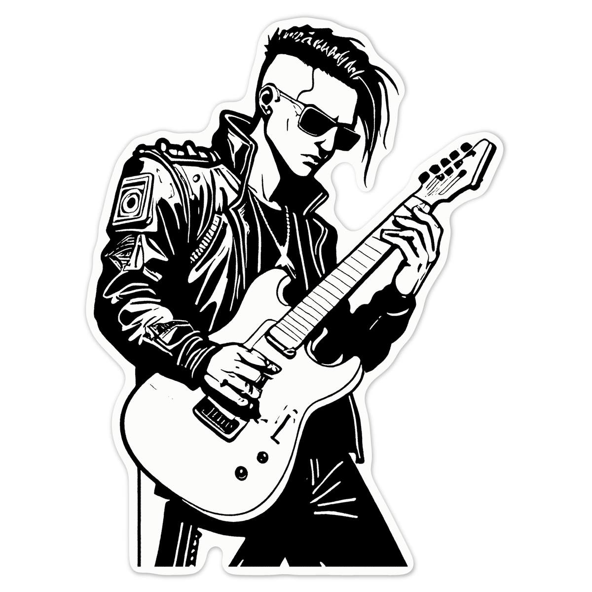 'Cyberpunk Rockstar' White Premium Vinyl Decal Sticker – Waterproof, Durable & Easy to Apply - For Car Bumpers, Windows, Bins & More - Large (210mm) (DW00106866)
