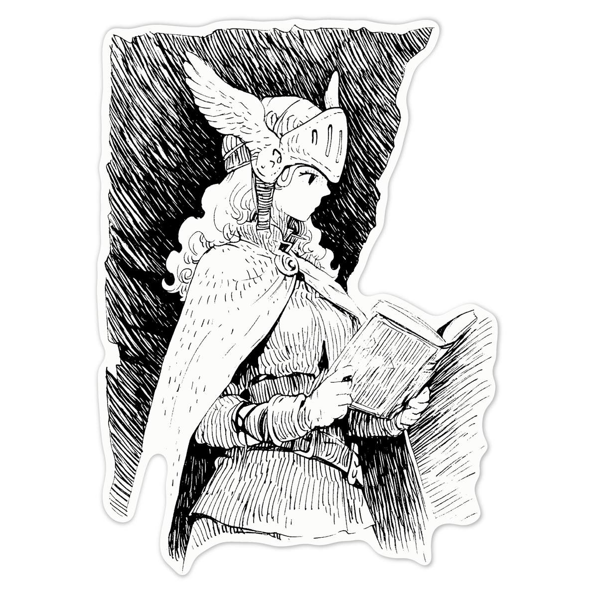 'Reading Valkyrie Knight' White Premium Vinyl Decal Sticker – Waterproof, Durable & Easy to Apply - For Car Bumpers, Windows, Bins & More - Large (210mm) (DW00107194)