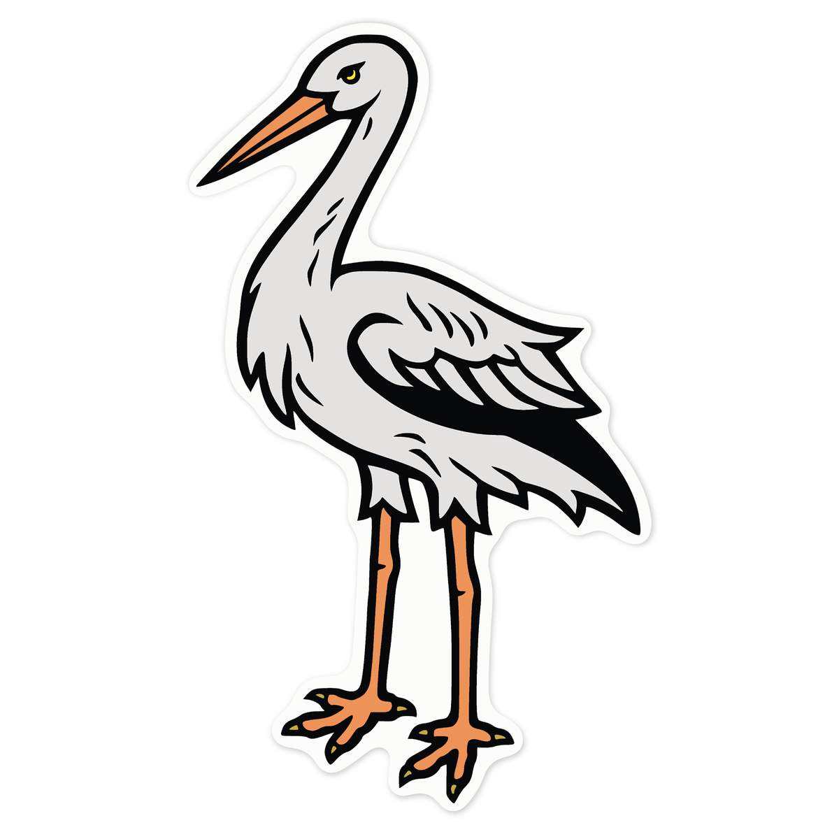 'Bird Stork ' White Premium Vinyl Decal Sticker – Waterproof, Durable & Easy to Apply - For Car Bumpers, Windows, Bins & More - Large (210mm) (DW00115282)