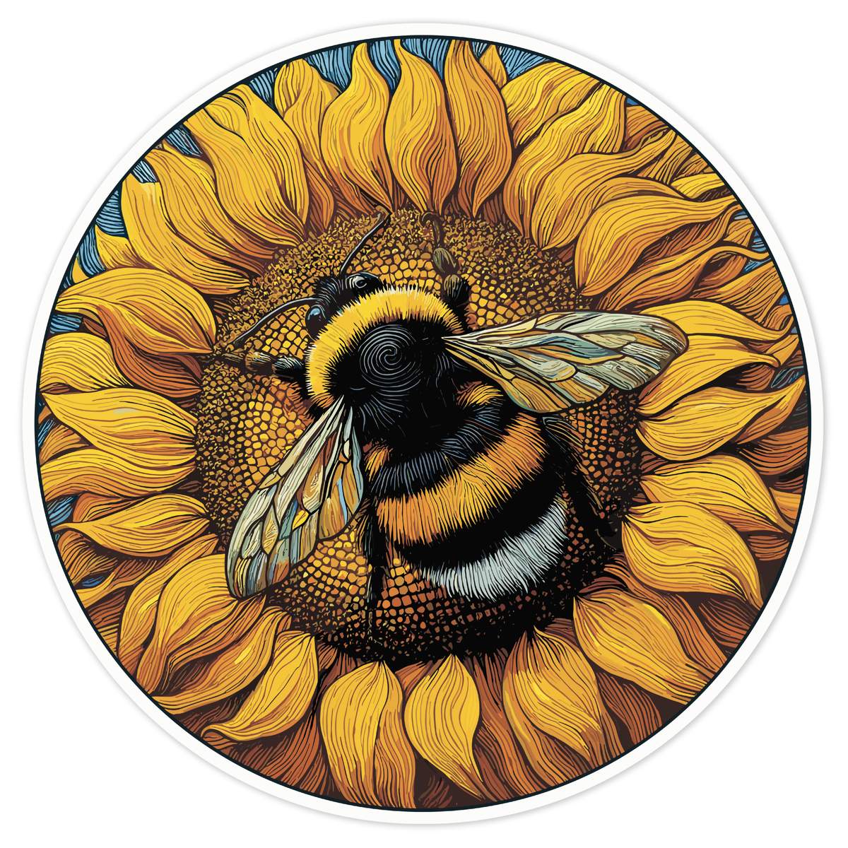 'Bumblebee & Sunflower' White Premium Vinyl Decal Sticker – Waterproof, Durable & Easy to Apply - For Car Bumpers, Windows, Bins & More - Large (210mm) (DW00120534)